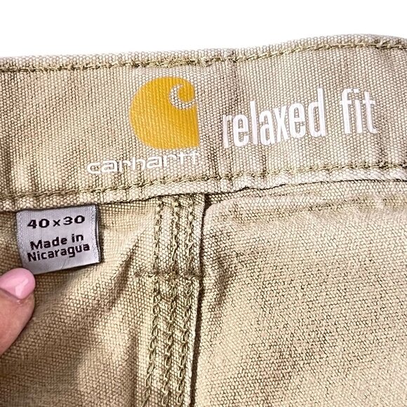Carhartt Beige Relaxed Fit Canvas Pants Carpenter Cargo Pockets 40x30 RN 14806 - Picture 9 of 16